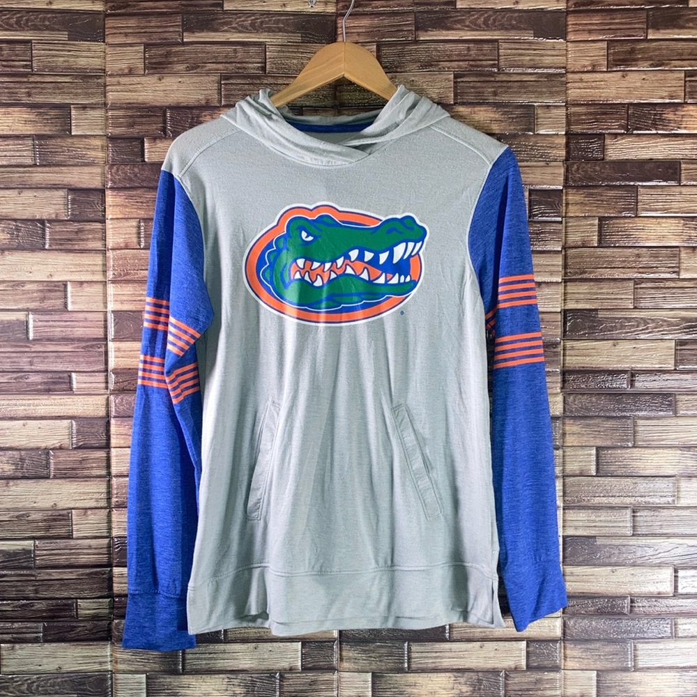 EUC University Florida Gators Champion Adult Hooded T-Shirt Small Gray & Blue